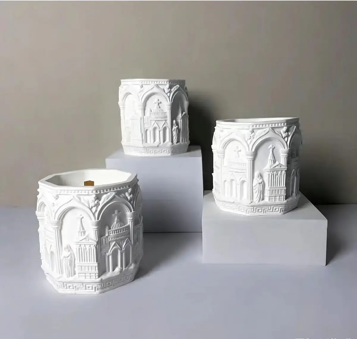 Ultra-White Gypsum Powder Cast Candle Vessels & Jars