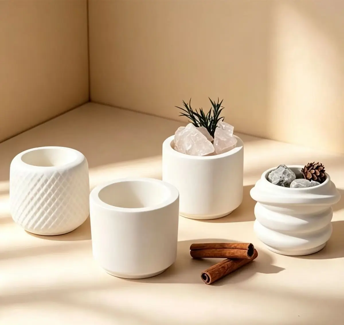 Smooth Molded Plaster Candle Vessels Made with High Whiteness Gypsum