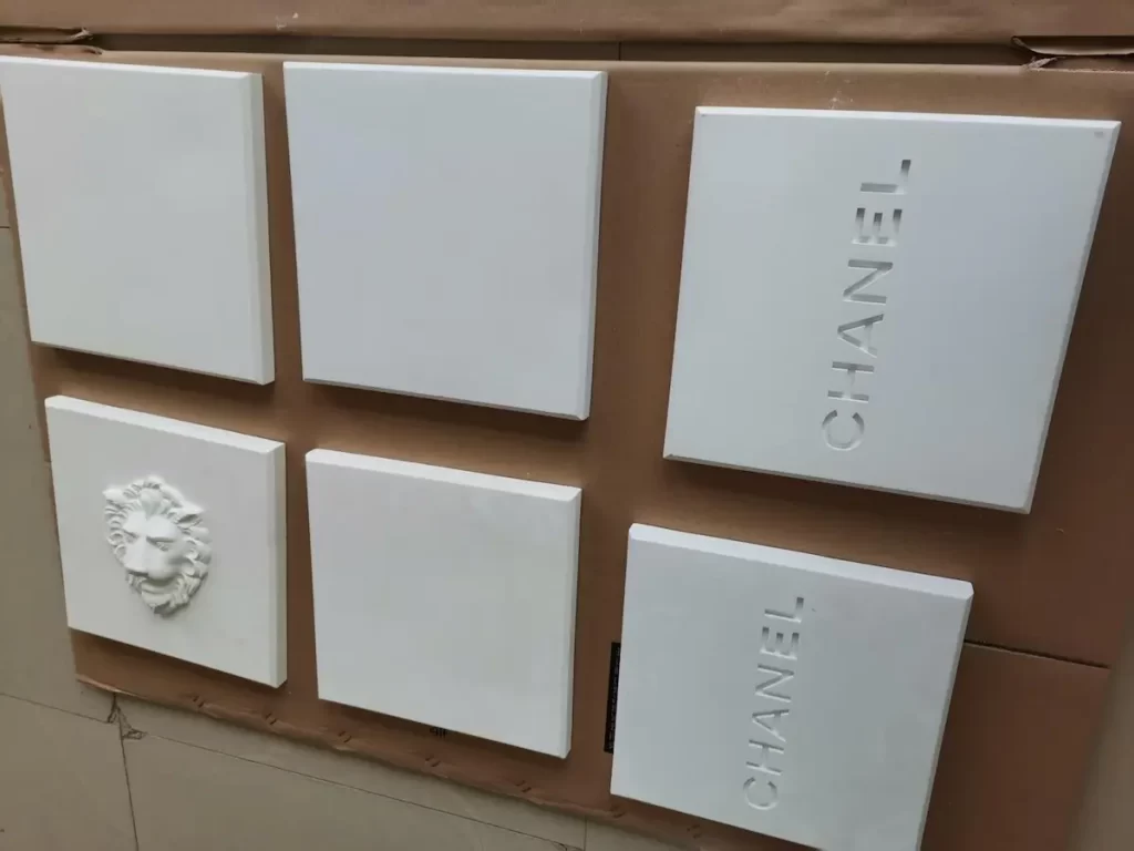 3D gypsum wall tiles with custom logo made of high whiteness plaster powder