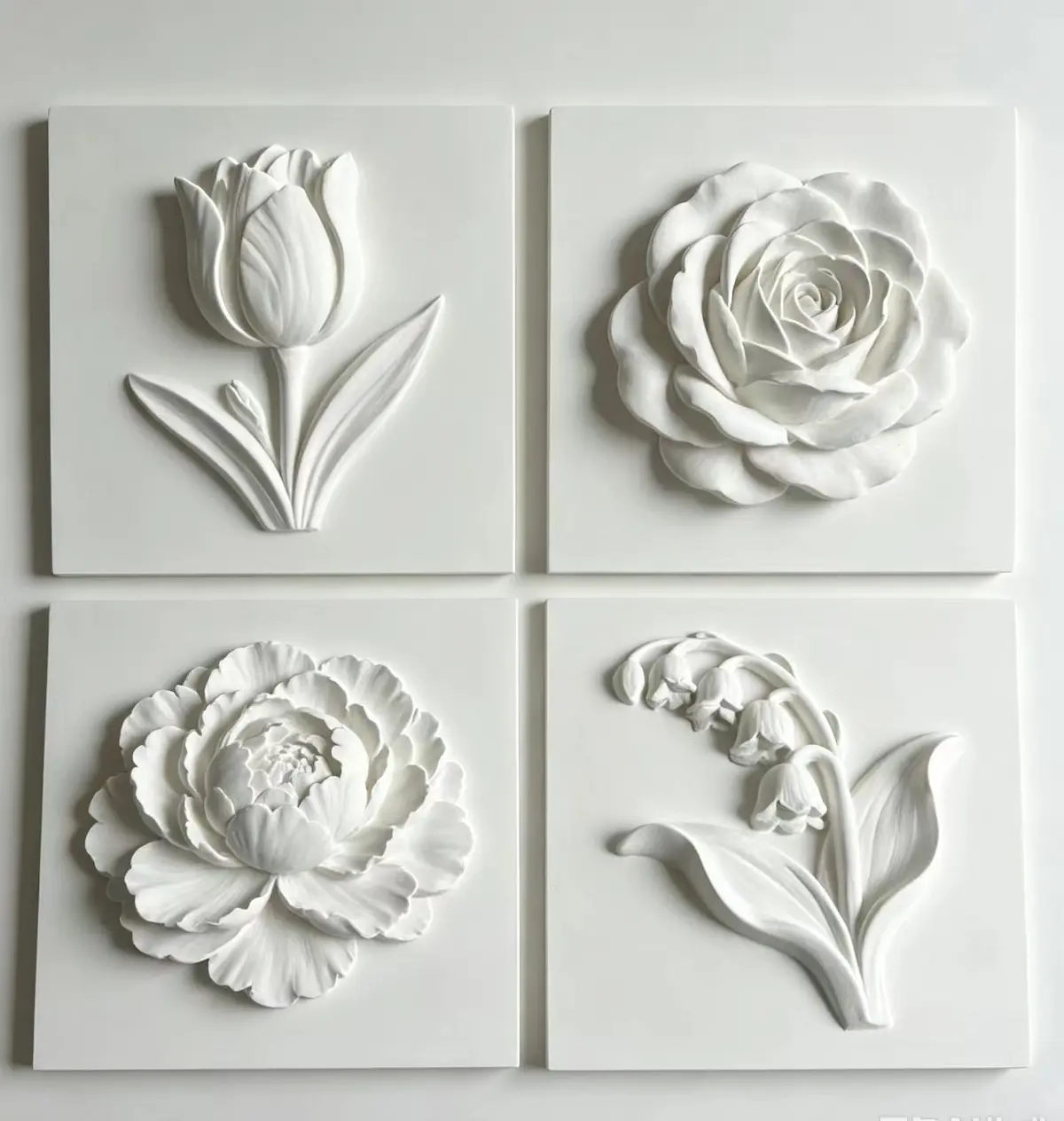 3D floral relief wall tiles cast with super white alpha plaster powder
